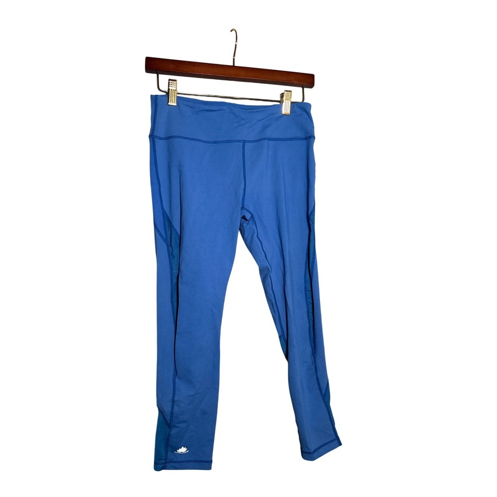 Kyodan Blue Mesh Panel Cropped Yoga Leggings Womens Large Activewear Workout